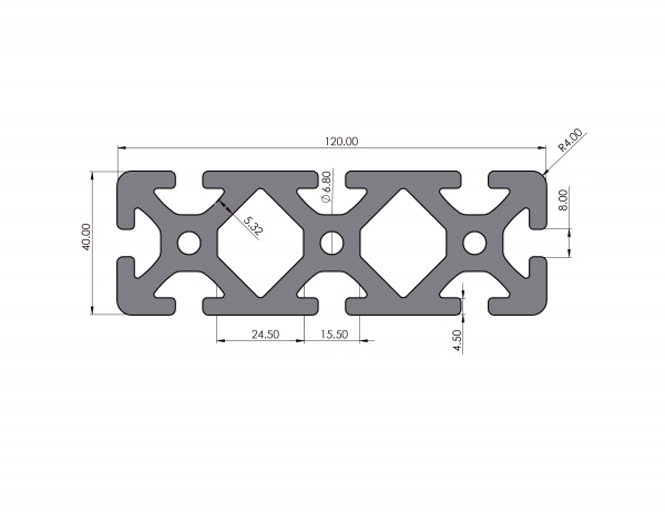 Aluminum profile 40x120 groove 8 I-type heavy